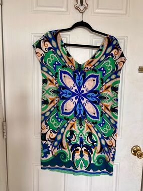 Maeve | Vibrant Green & Blue Kaleidoscope Print Dress